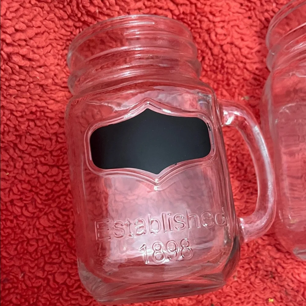 Source Unknown Clear Glass Mason Jar Mugs with Black Labels